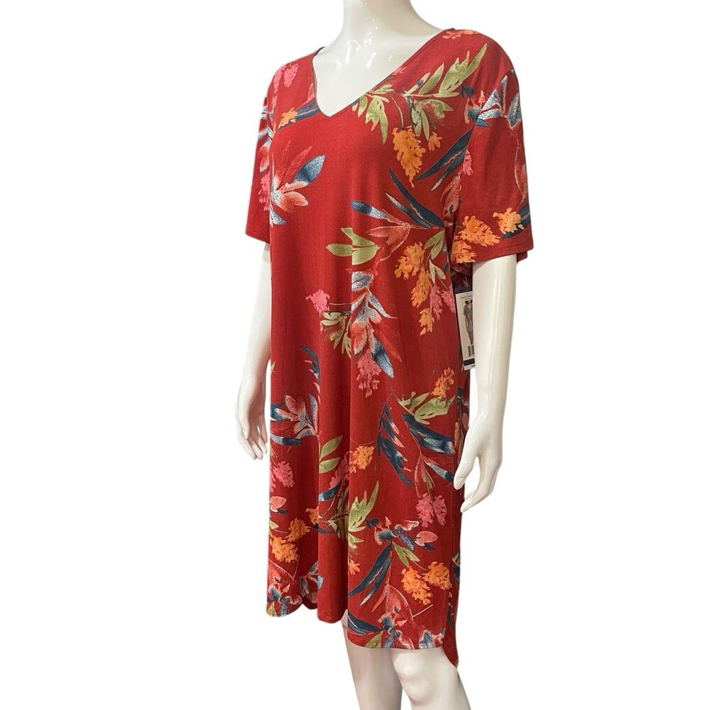New Womens Christian Siriano Dress Red Floral Short Sleeve V Neck XXL 2X Hi-low